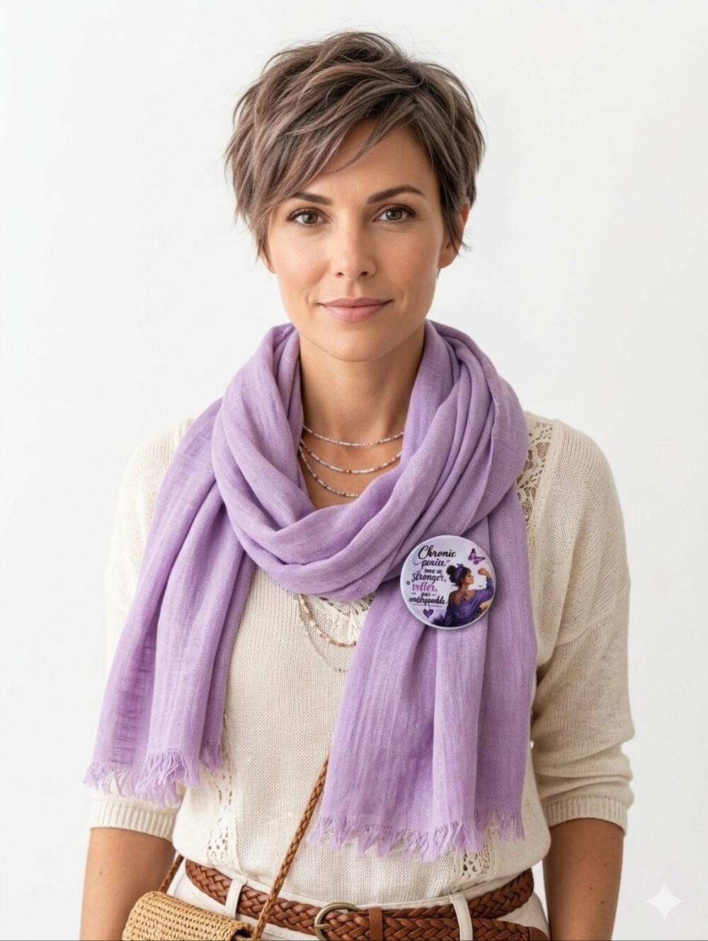Hand Crafted Purple Ribbon Chronic Pain Awareness Pin Boho Spoonie Gift Brooch